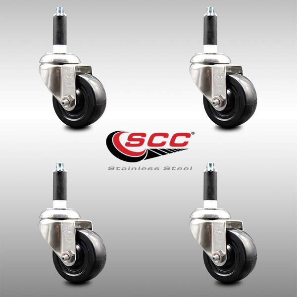 Service Caster 3 Inch 316SS Soft Rubber Wheel Swivel 7/8 Inch Expanding Stem Caster Set SCC SCC-SS316EX20S314-SRS-78-4 - main